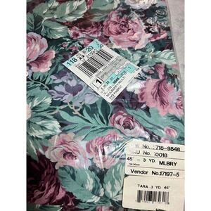 Vintage Tara Fabric 3 Yards 45" Mulberry Floral Cotton Blend Sewing Material NIP